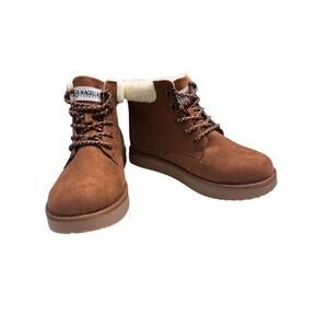 Magellan Outdoor Womens Platform Lace Up Cozy Boots Size 9 Warm Brown Faux Suede